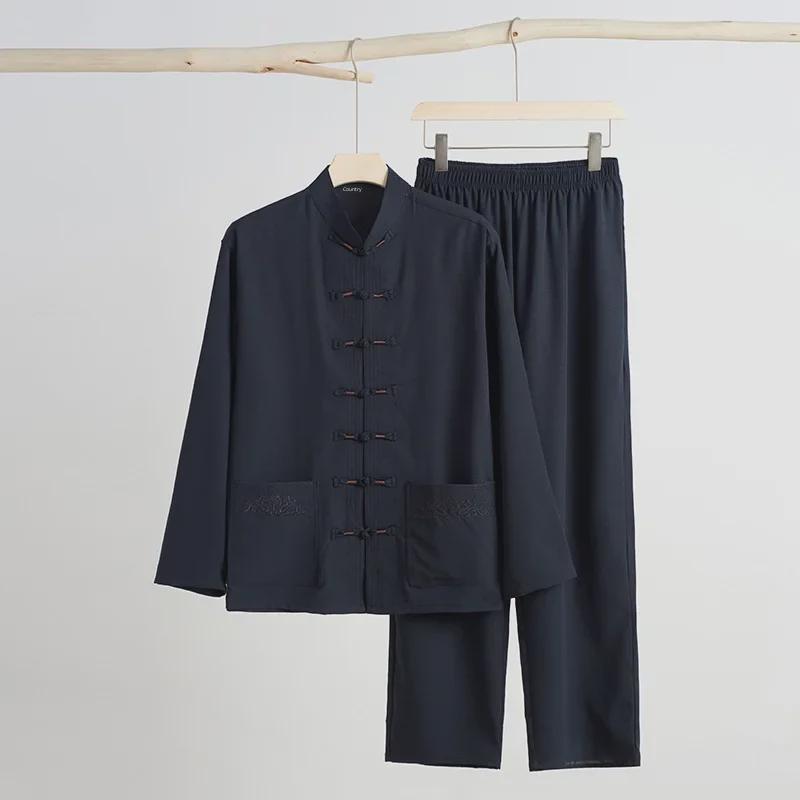 Costum Tang pentru bărbați, culoare uni: Colecția de Toamnă, Mărime Mare, Cu Buzunare, Croială Lejeră pentru Exerciții Matinale și Purtare Zilnică