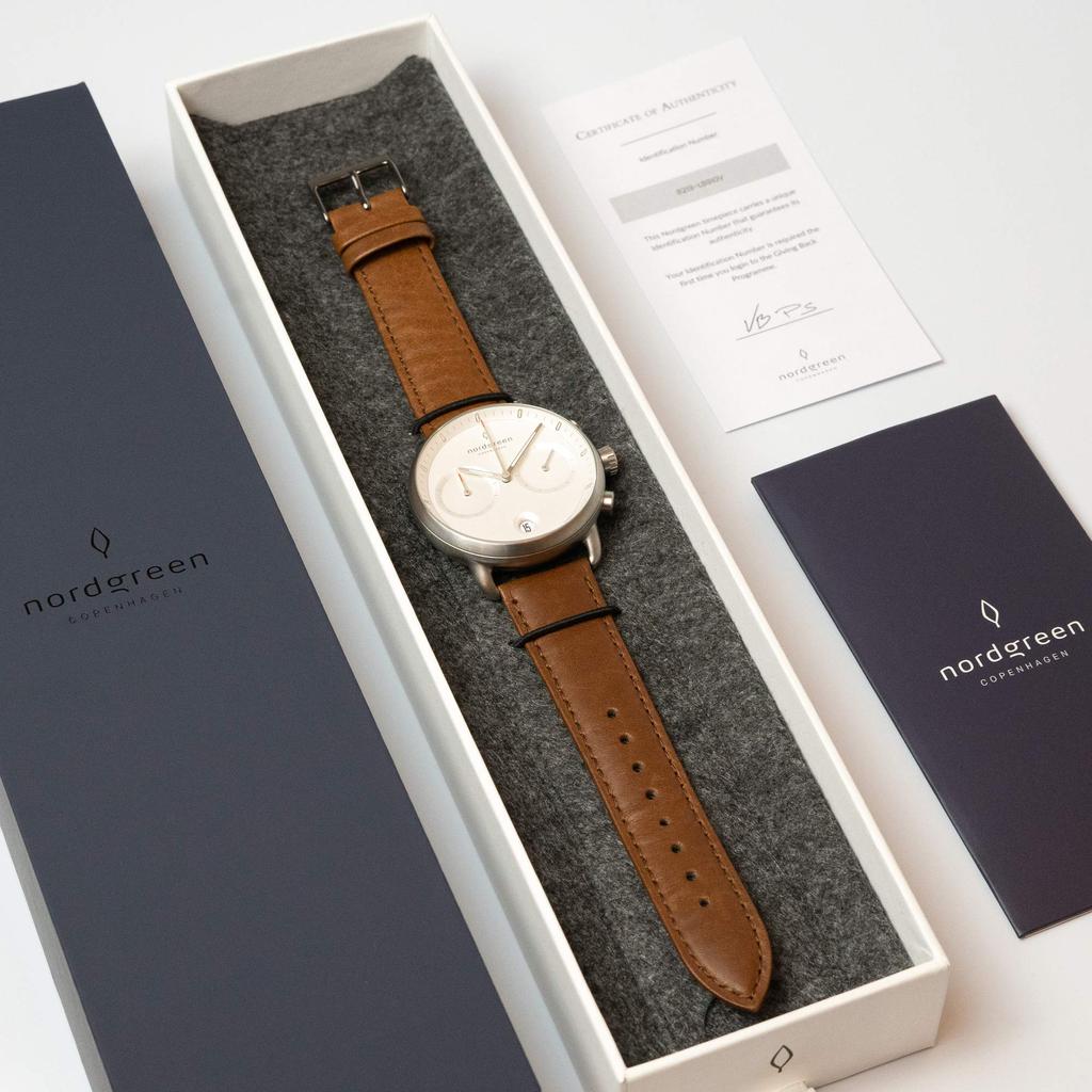 Nordgreen Pioneer Scandinavian Design Watch Sunray Green Silver 3 Link Bracelet 42mm