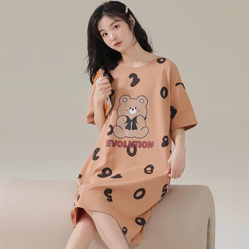Plus Size Cute Cartoon Women’s Summer Sleep Dress - Loose Fit, Short Sleeve, Korean Style