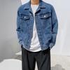 Giacca di Jeans da Uomo Primavera Ispessita Stile Coreano Larga Retro Workwear Giacca con Bavero Top