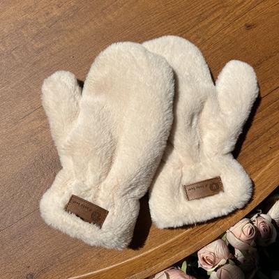 1 Paio Guanti Invernali Caldi Carini da Donna Nuovi Ispessiti Soffici Bianchi in Peluche Guanti con Lettere in Velluto Taglia Unica