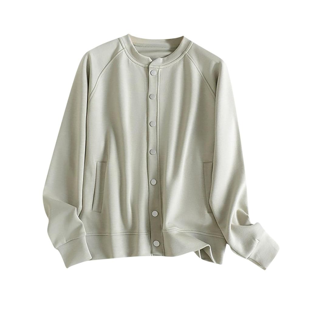 Women's Solid Color Liquid Cotton Loose And Versatile Single Breasted Casual Pocket Hoodie Jacket