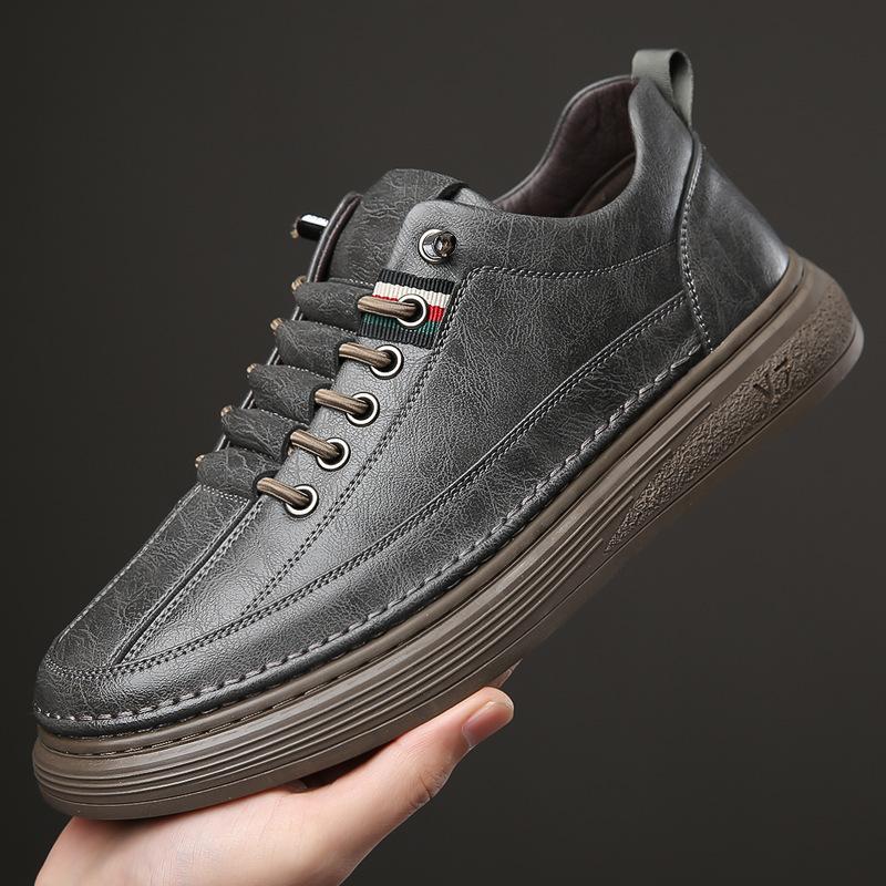 

Новогодние Новые Мужские Туфли Кожаные Мягкие Повседневные Спортивные Кеды Мужские Легкие На Мягкой Подошве Кожаные Туфли для Вождения 44 серый