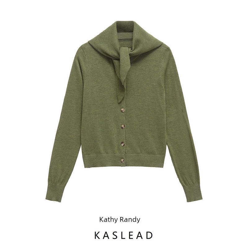 Kaslead New Arrival Women's Fashion Style Scarf Decoration Long Sleeves Knitting Cardigan 2142165