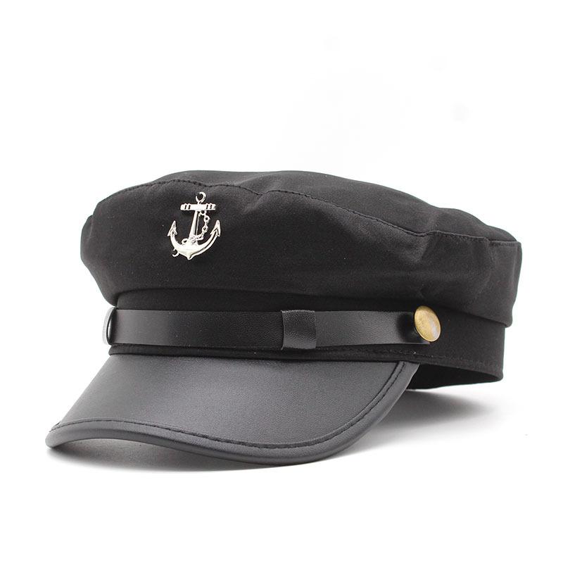 

Pirate Hat Beauty Trendy Versatile Beret Spring Thin Anchor Octagonal Hat Female British Adjustable чорний