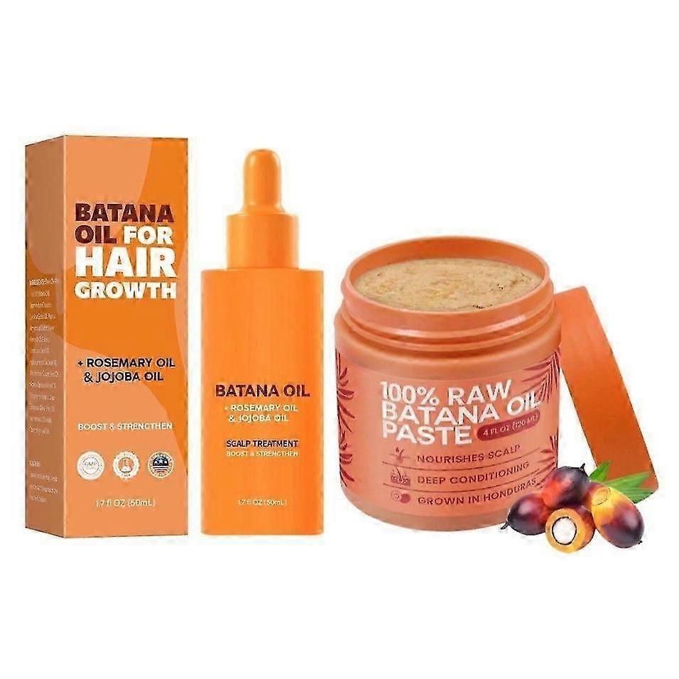 Raw Batana Oil for Hair Growth Set, Batana Hair Growth Oil + Batana Oil Hair Mask Conditioner, 100% Pure Batana from Honduras for Thick and Strong Hai