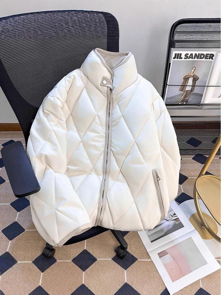 Men's Retro Diamond-Quilted Cotton Jacket - Warm, Loose Fit, Stand Collar Winter Style