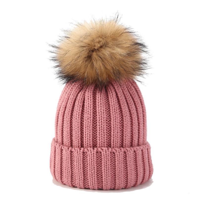

New big hairball hat men s and women s autumn and winter outdoor versatile raccoon real hairball knitted hat warm parent-child hat Child (52-55cm)