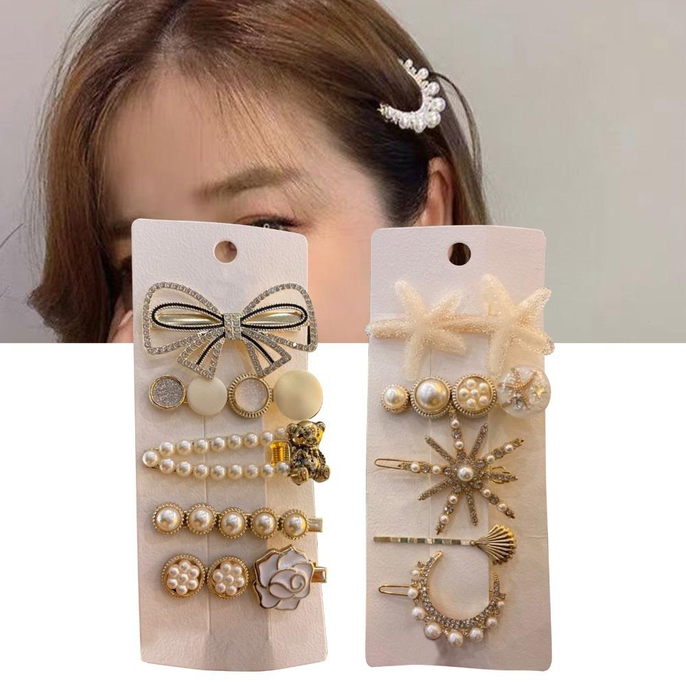 

Hand Crafted Pearl Hair Clips Set Alloy Material Star Sea Hair Clip Daily Use