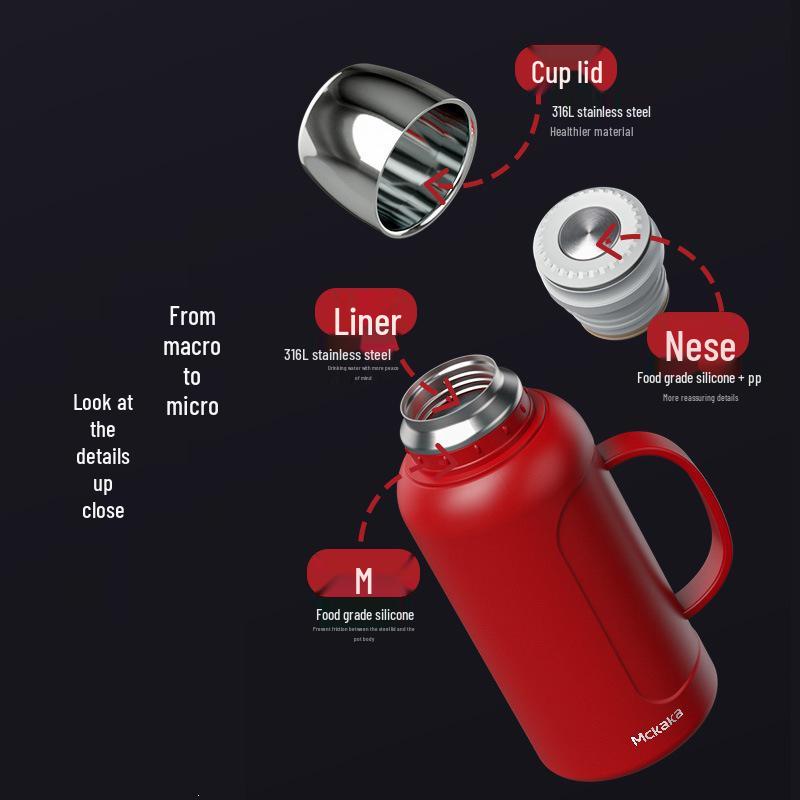 Mckaka 316L Stainless Steel Insulated Thermos - Large Capacity Double Wall Vacuum Cup for Home and Outdoor Use