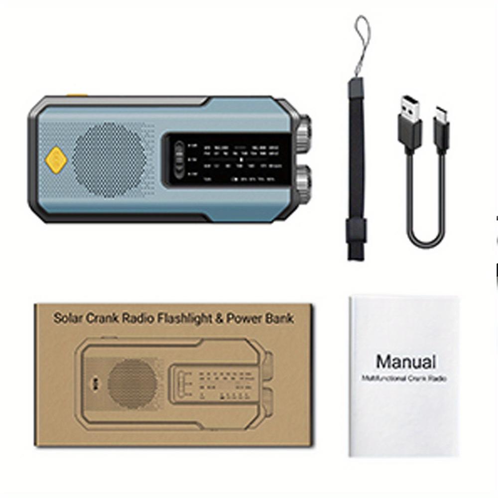 Hand Radio Portable AM/FM Radio, Weather Broadcast Emergency Hand Light Strip, Type-C Mobile Phone Charger and SOS Alarm Function