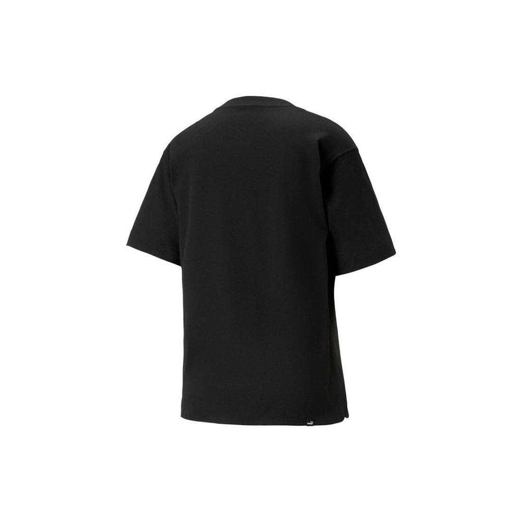 PUMA Logo Print Round Neck Loose Short Sleeve T-Shirt Women Tops Black 676650-01