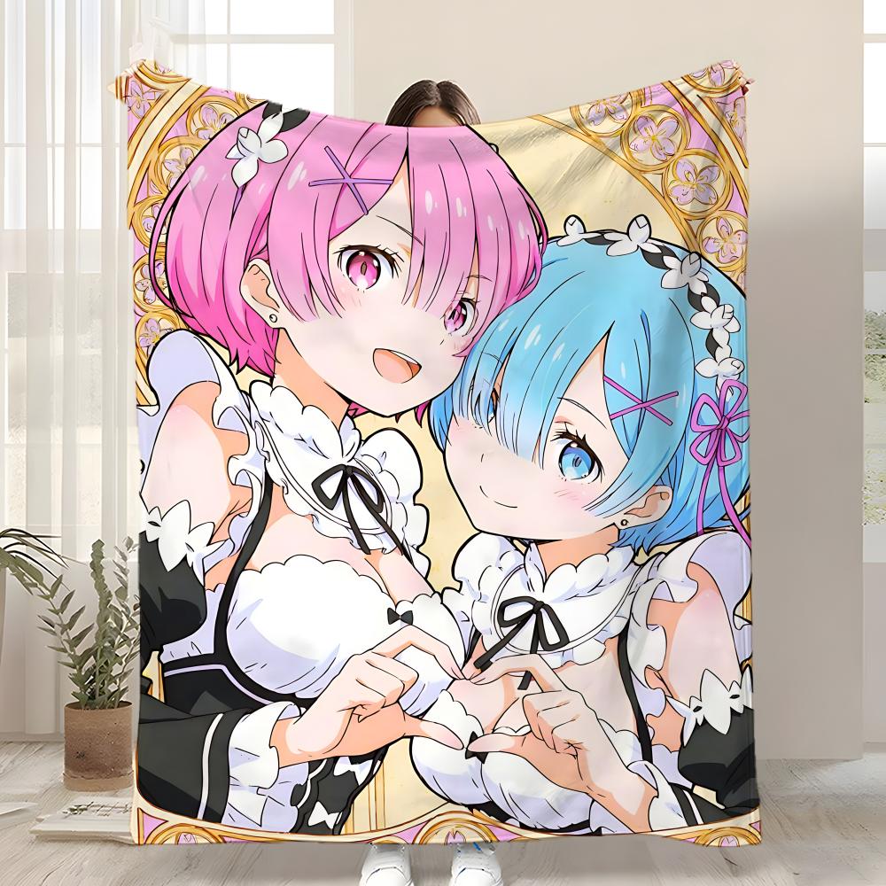 Anime ReZero Throw Kid-Friendly Flannel Throw Blanket Soft Warm Anti-Static Washable All Season