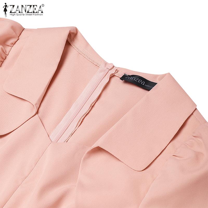 ZANZEA Damen Casual Sommerkleid mit quadratischem Ausschnitt, kurzen Ärmeln und A-Linien-Schnitt