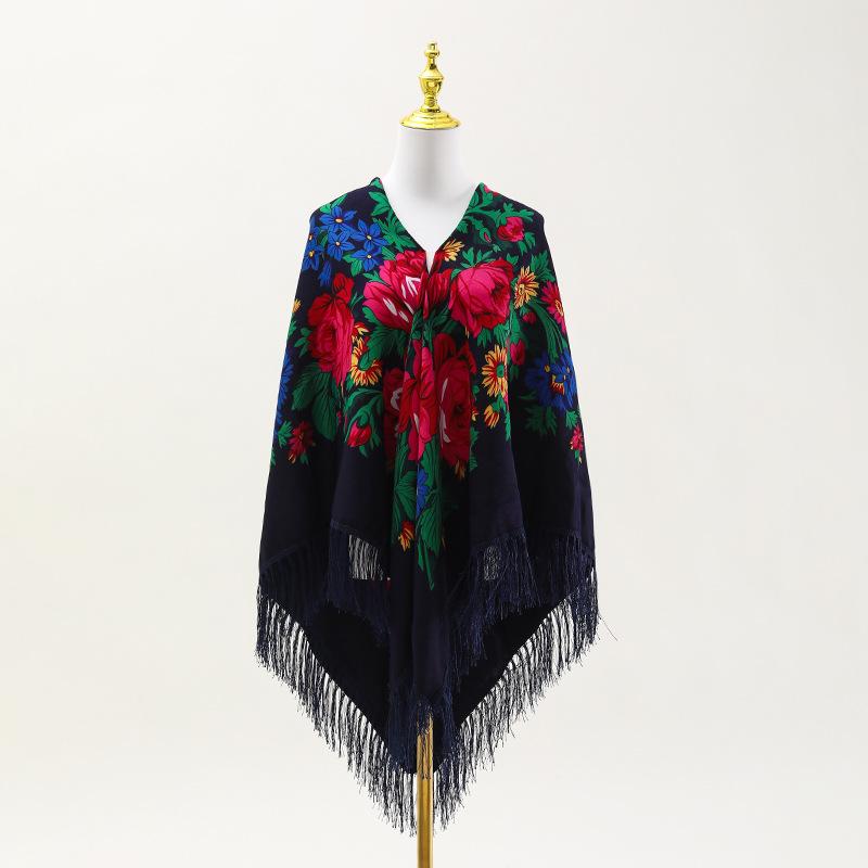 

160*160см Русский национальный квадратный платок Женский Роскошный с цветочным принтом Бахрома Шаль Большого размера Бабушкин платок Этнические шали