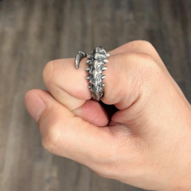 Adjustable Open Ring Men Women Sterling Geometric Vintage-Inspired Centipede Design Statement