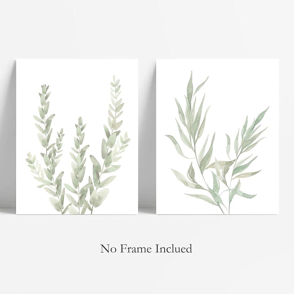 Botanical Boho Bathroom Decor Wall Art Prints, UNFRAMED Sage Green Plants Decor for Bedroom|Office, Minimalist Eucalyptus Leaves Watercolor Art