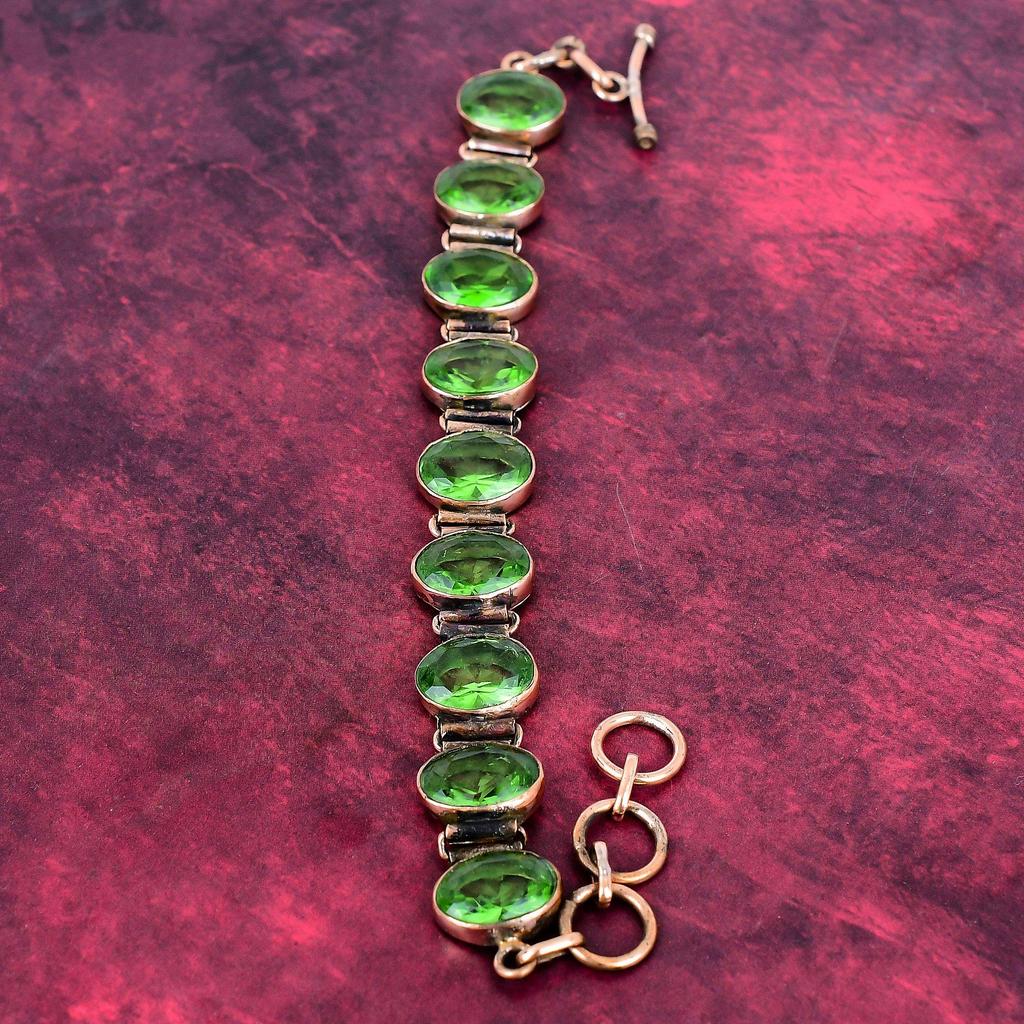 Pulseira de Peridoto Multifacetado Corrente Ajustável de Cobre Joia de Pedra Preciosa Real