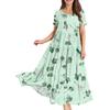 Women Summer Boho Floral Printed Loose Dress Round Neck Short Sleeve