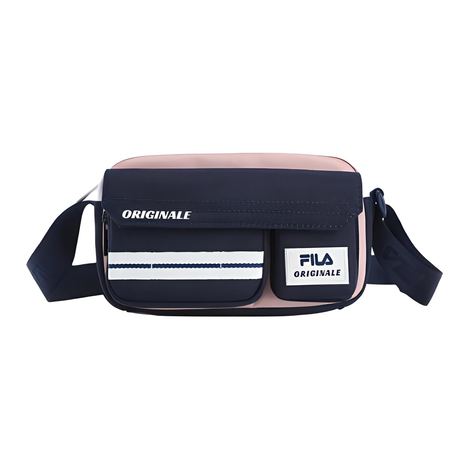 FILA Logo Zipper Closure Fabric Crossbody Shoulder Bag Unisex bags Navy-Blue Pink F13W519163FDB Marine Blue & Pink
