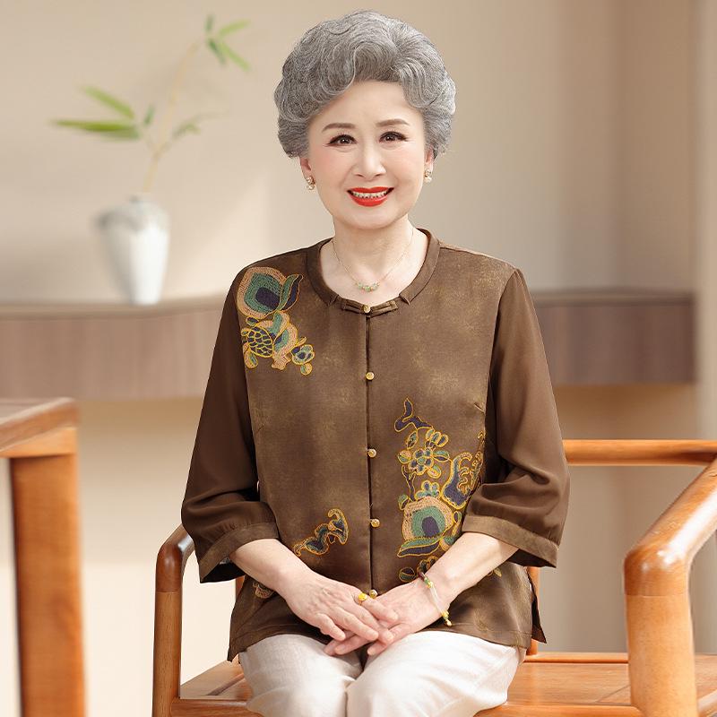 

Grandma s 2026 Spring-Summer Three-Quarter Sleeve Shirt for Middle-Aged & Elderly Women 5XL (150-165 pounds)