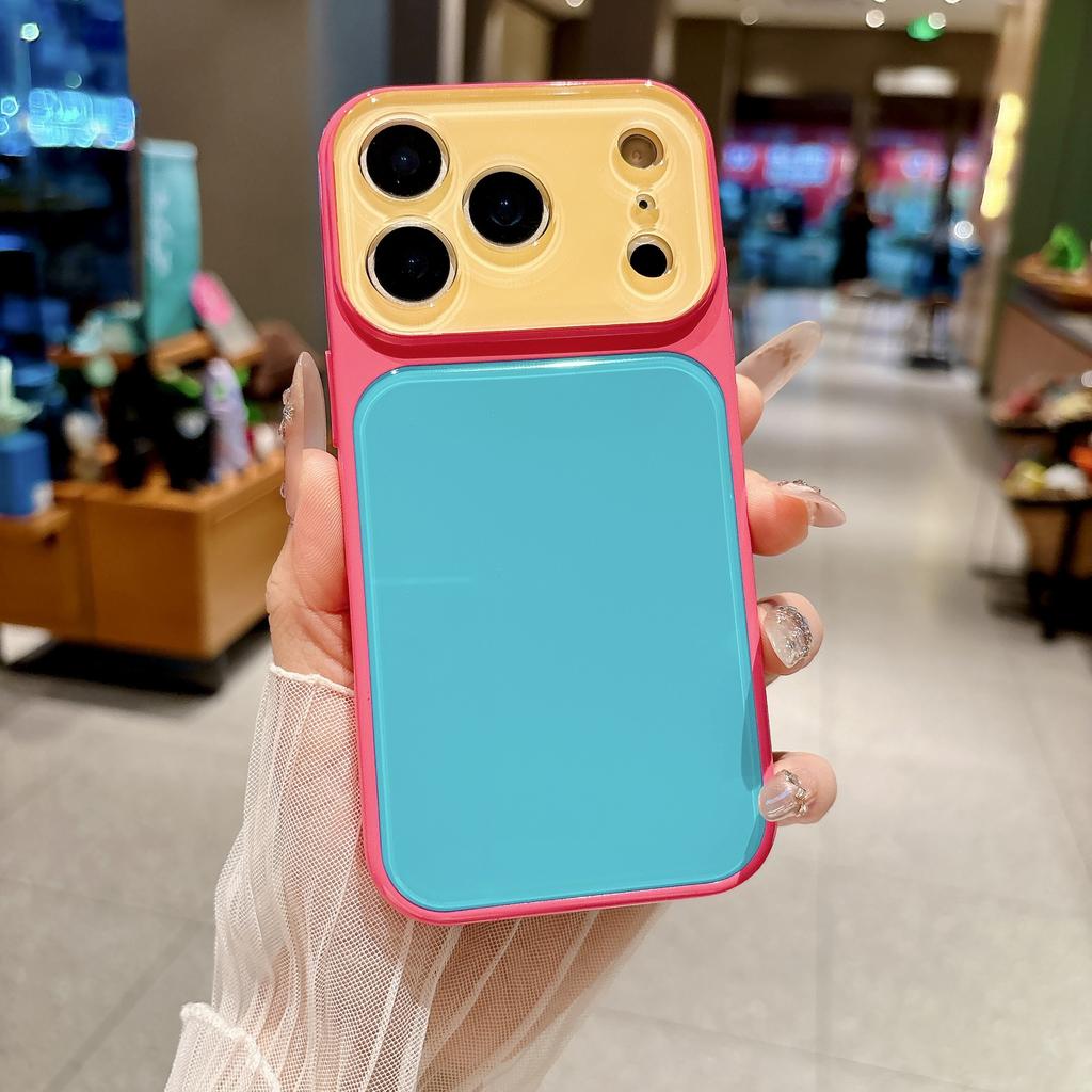 Fashion Color Collision Acrylic Case for iPhone 14 15 16 17 Pro Max Bumper Big Window Camera Protection Cover