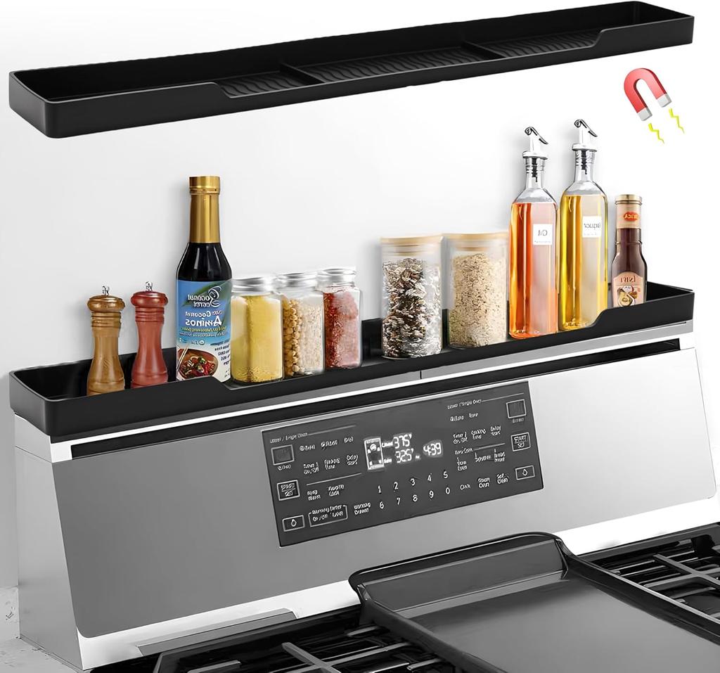 30" Magnetic Stove Top Shelf Kitchen Organizer Anti-Slip Anti-Fall Heat Resistant Food-Grade Silicone Spice Rack for Flat Stoves