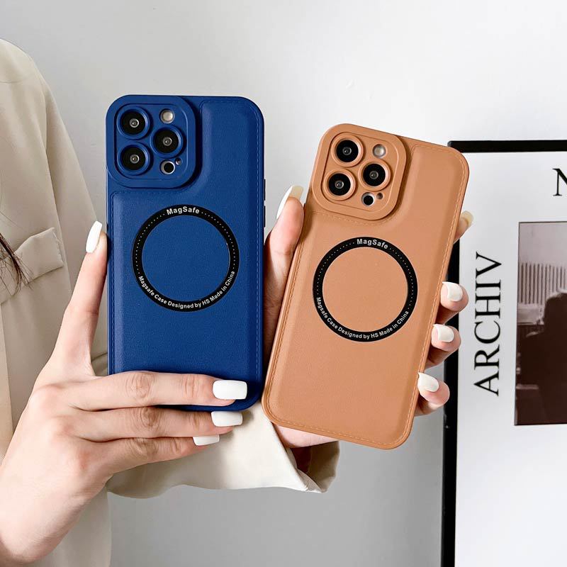 Luxury Magnetic Magsafe Wireless Charge Phone Case for iPhone 13 12 11 14 15 Pro Max 15 Plus Leather Silicone Shockproof Cover