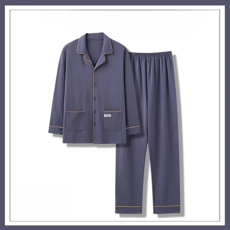 New Winter Men Pajamas Pure Cotton Long Sleeved Sleepwear Spring Autumn Loose Young Middle-aged People V-neck Homewear Set