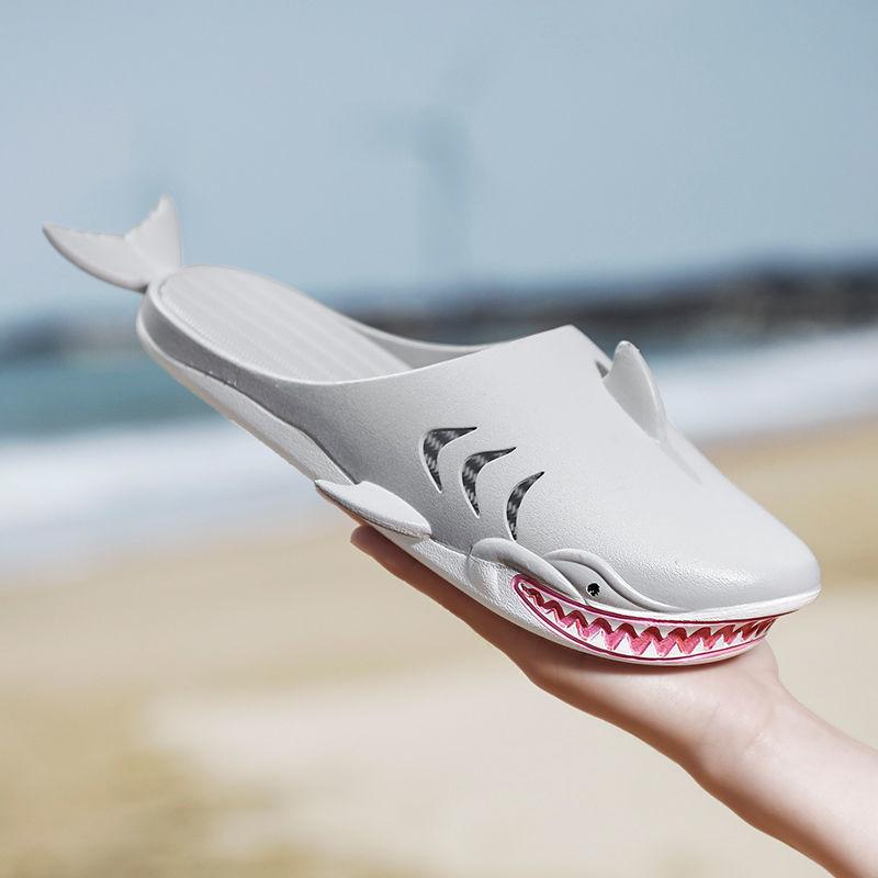 Creative Streetwear Slides Men Red Shark Slipper Summer Blue Slides Male Boys Outdoor Beach Shoes Man Fish Slippers For Swimming