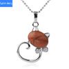 Natural Stone Cute Cat Pendant Multicolor Semi Gem Personalized Necklace