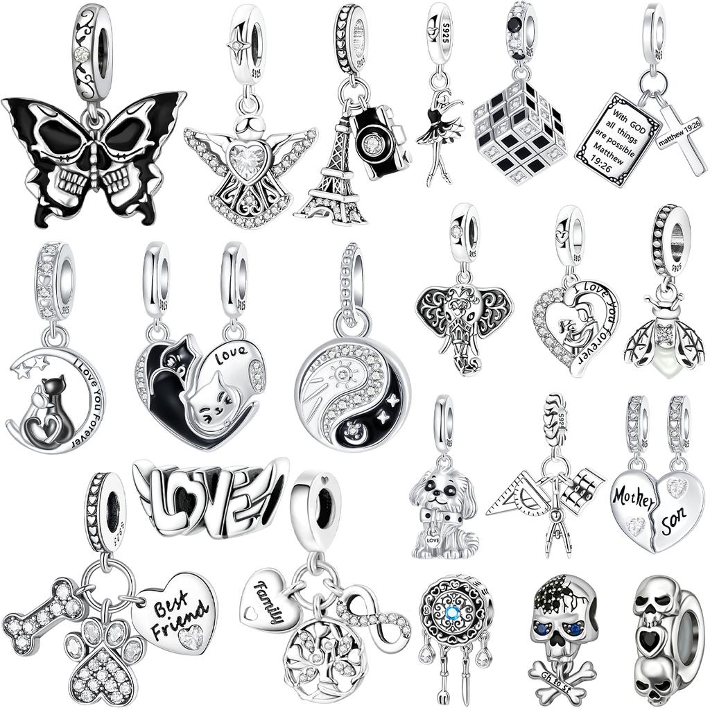 New Original Copper Black White Charms Skull Cat'S Paw Heart Beads Pendants Fit Bracelet Necklace Diy Jewelry Gift