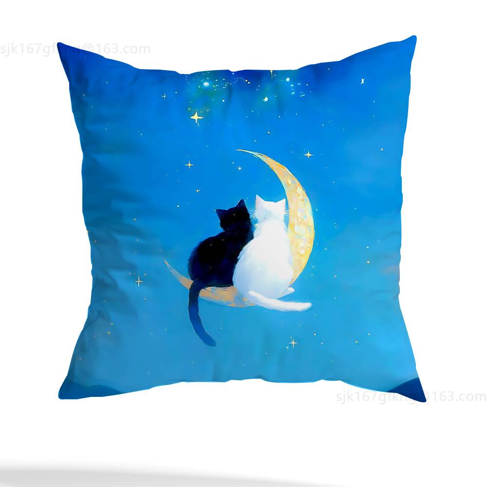 Star Heart MoonLight Cat Pillow Case Anti-dustmite Pillowcase Invisible Zipper Silky Short Plush Sofa Cushion Cover