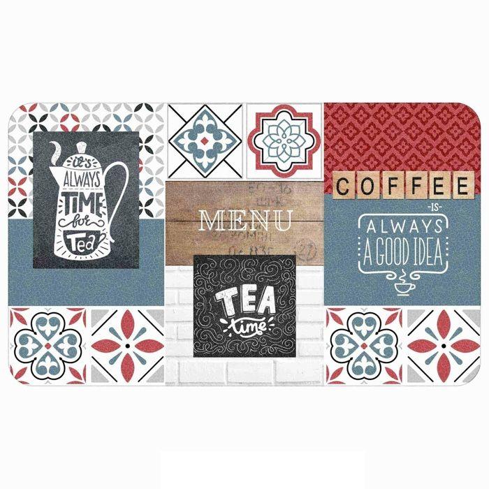 Tapis de cuisine décoratif - EDEN - Coffee & Tea - Mousse PVC antidérapante - 45 x 75 cm - Vintage