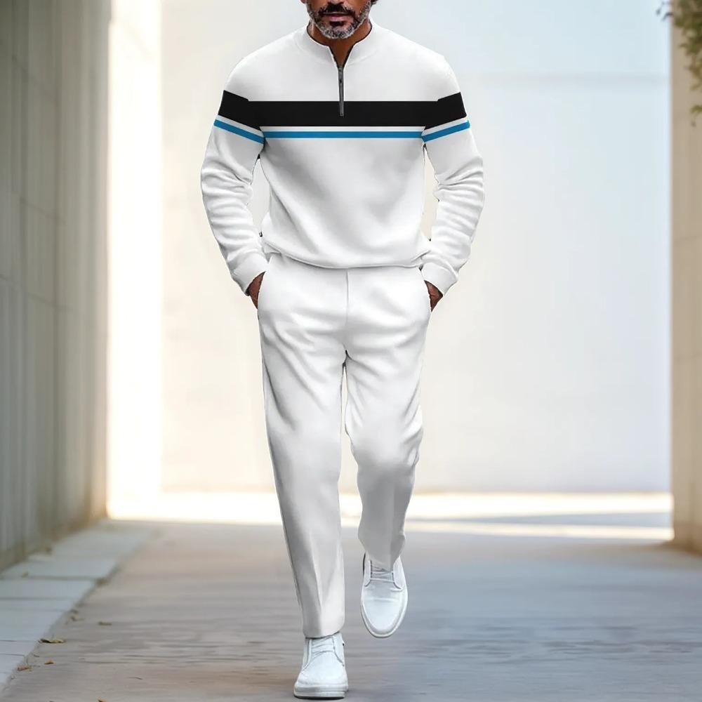 Spring Autumn Fashion Streetwear Men's Long-Sleeved Half-Zipper Stand-Up Collar Trousers Sportswear Men's Clothing Two-Piece set