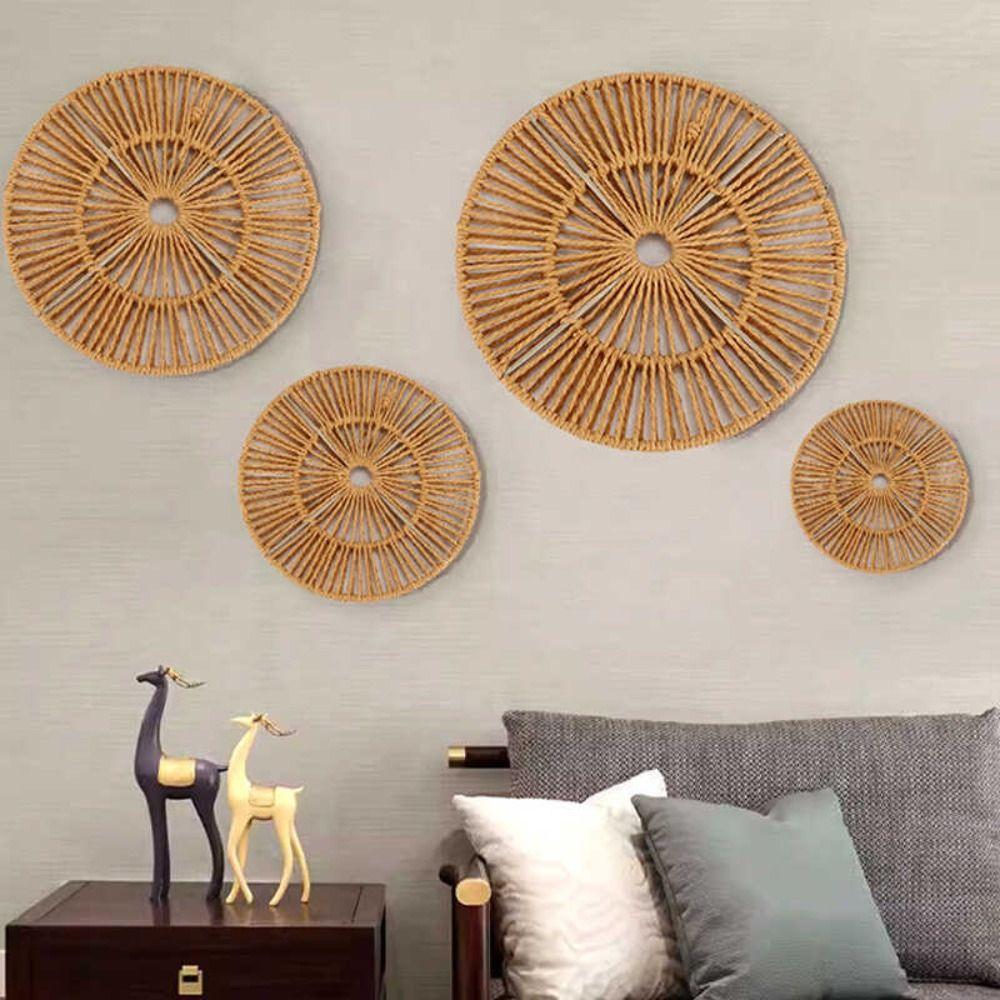 Handmade Straw Wall Ornament Boho Style Hanging Wall Plate  for Wall Door