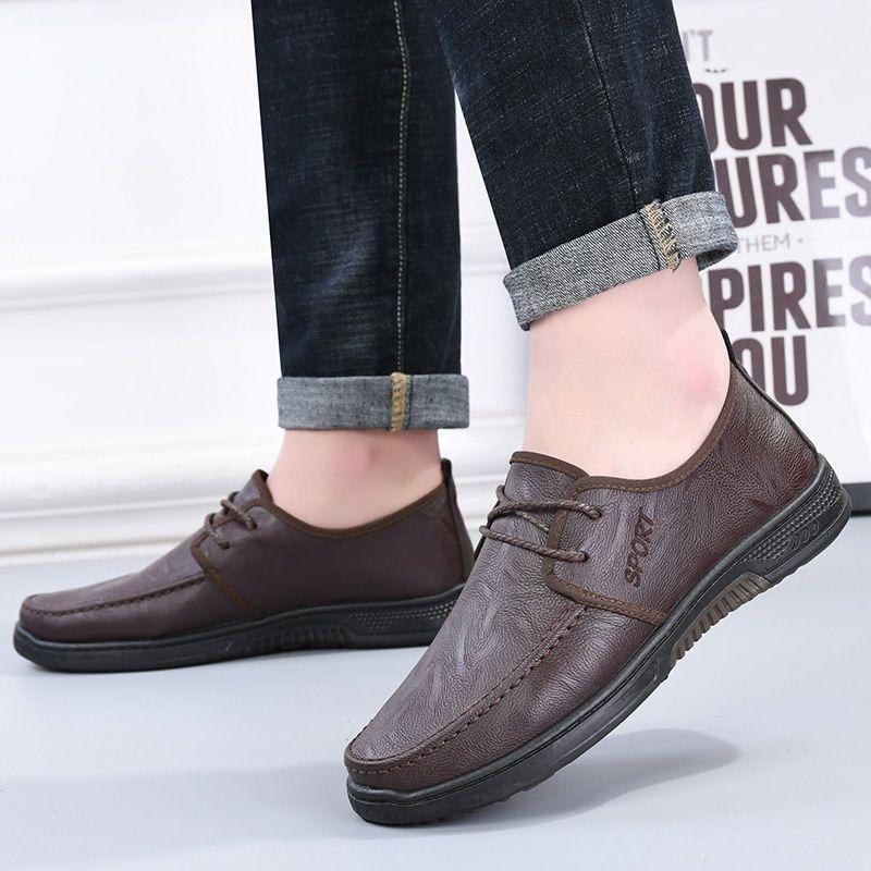 Fashion Flat Male Casual Shoe Lace Up Loafers Footwear Offer Slip-on Low Price Adults Summer Sale Legitimate Common Men's Leather Shoes