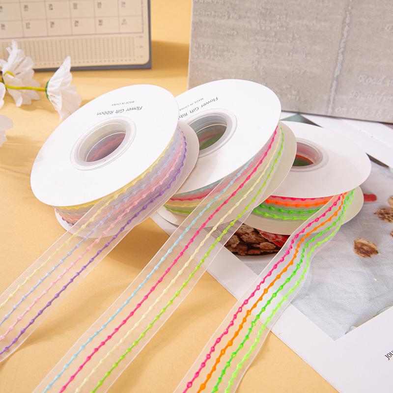 10yards/Roll Bow Ribbon Transparent Rainbow Color DIY Silk Ribbon 9 Meters Bouquet Gift Packaging 2.5cm Bubble