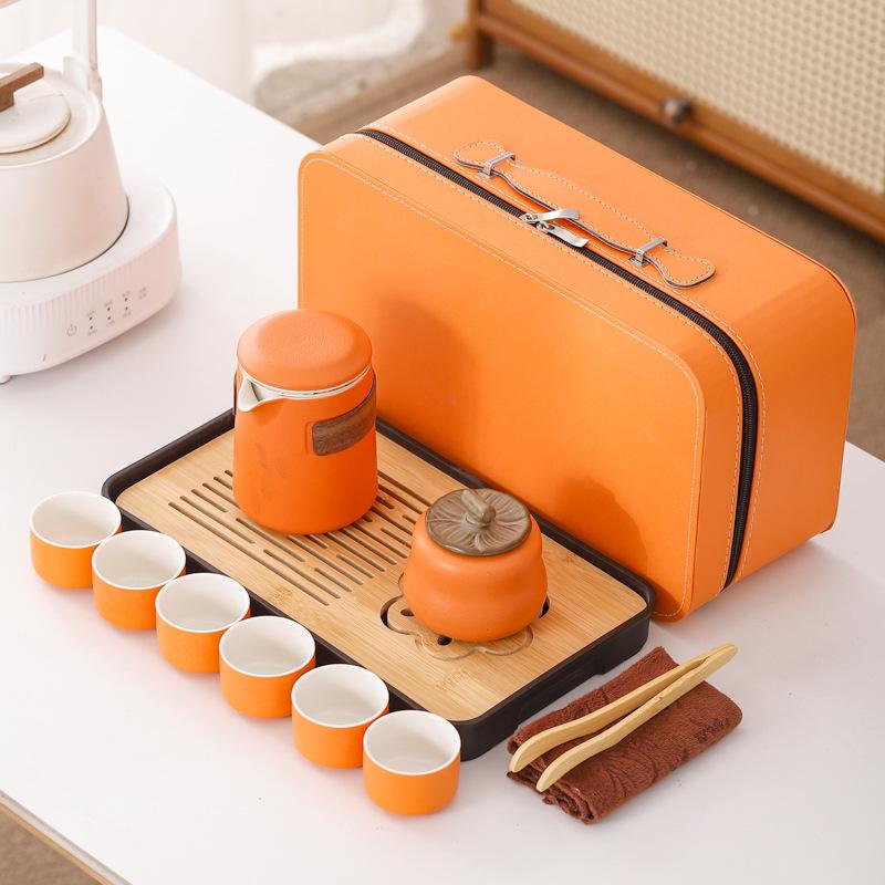 Compact Ceramic Travel Tea Set: 1 Teapot + 6 Cups for Camping or Business Gifts