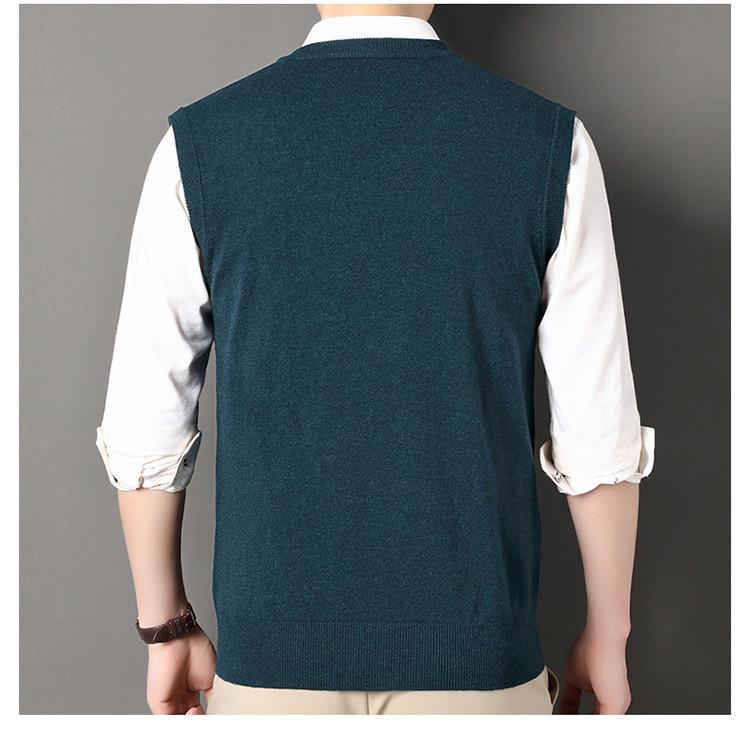 Men's Wool V-Neck Sleeveless Sweater - Solid Color Business Casual Knitwear for Spring and Autumn