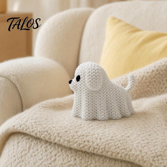 Talos 3D Printed Ghost Dog/Cat Figurine Ornaments, Knitted Texture Halloween Animal Decorations, Small Cute Puppy/Kitten Gifts for Home Desk Display