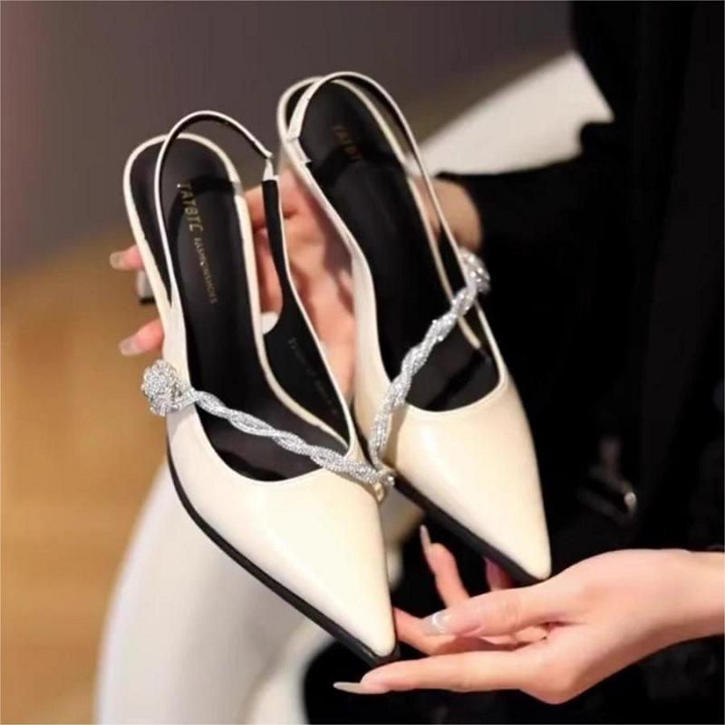 Celebrity Temperament High Heels Women'S Rhinestones Empty Small Leather Shoes With Skirts Wear High Heels Sandals
