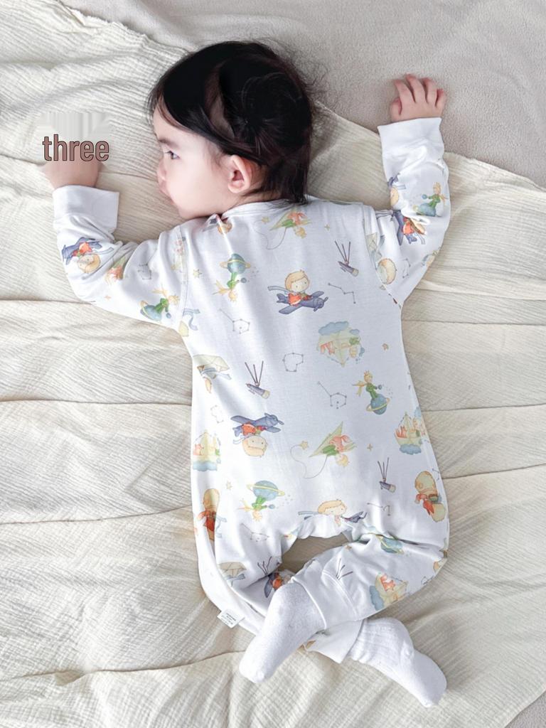 Autumn Pure Cotton Tagless Newborn Bodysuit with Double Layer Belly Protection and Long Sleeves - Baby Pajamas & Home Wear.