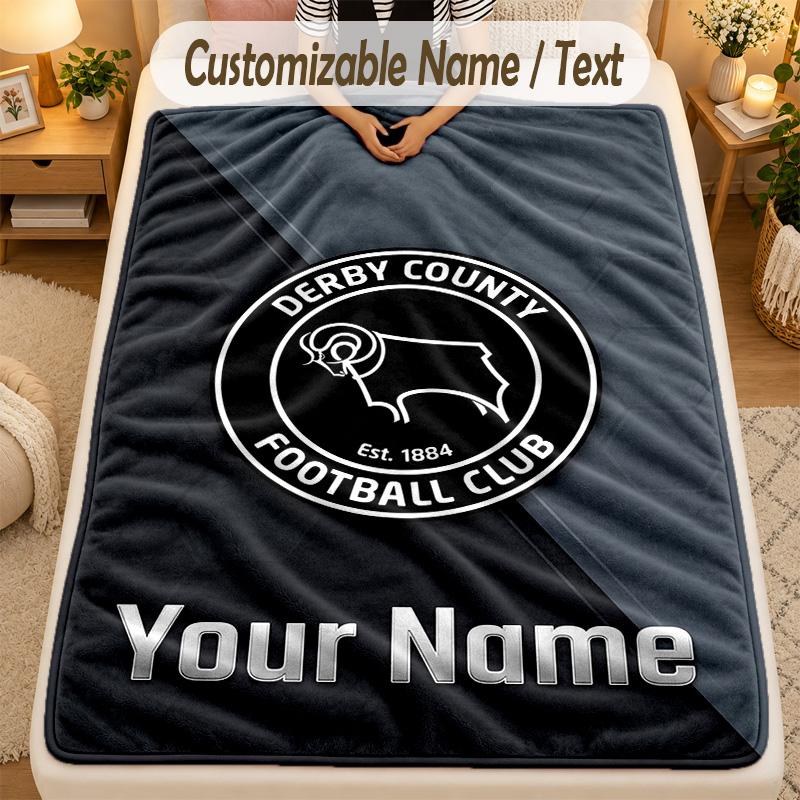 Flannel BlanketDerby County Custom Name Text Personalized Soft Warm Throw Blanket Home Decor Gift