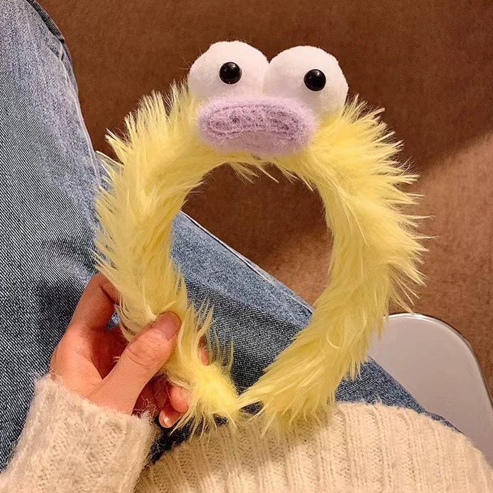 Funny Furry Monster Headband with Big Eyes, Plush Cartoon Headdress for Women Adults Face Washing & Party Wear Costume Cosplay