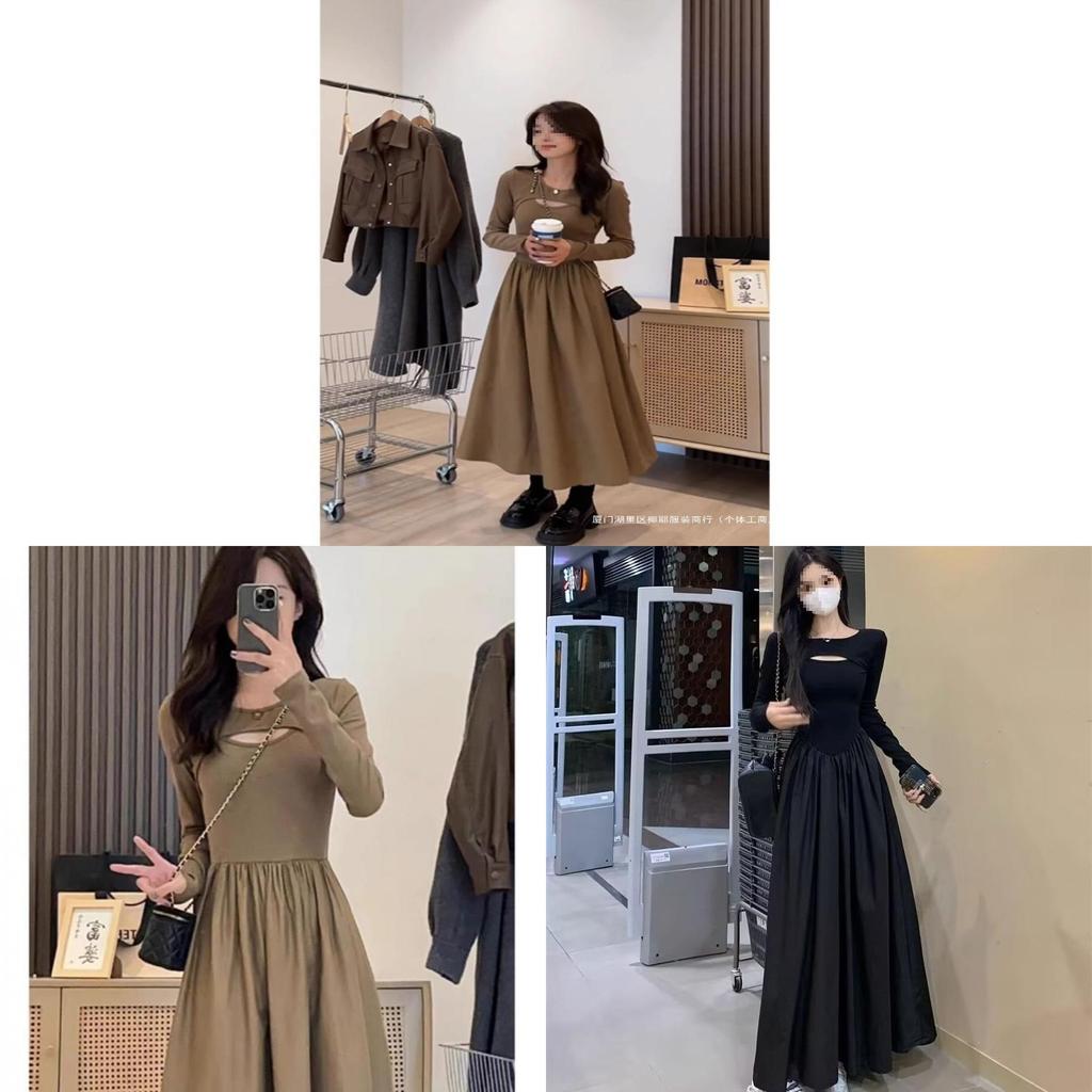 French Style Knit Spliced Long Dress With Hood For Elegant Autumn Women