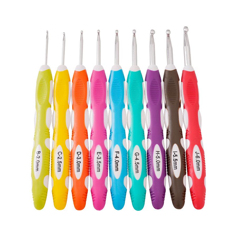 

TPR two-color plastic anti-skid handle bold handle aluminum crochet, hand-woven tool sweater needle, crochet set