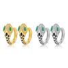 European S925 Sterling Silver Snake Earrings with Green Rhinestone Eyes and Zirconia Scales