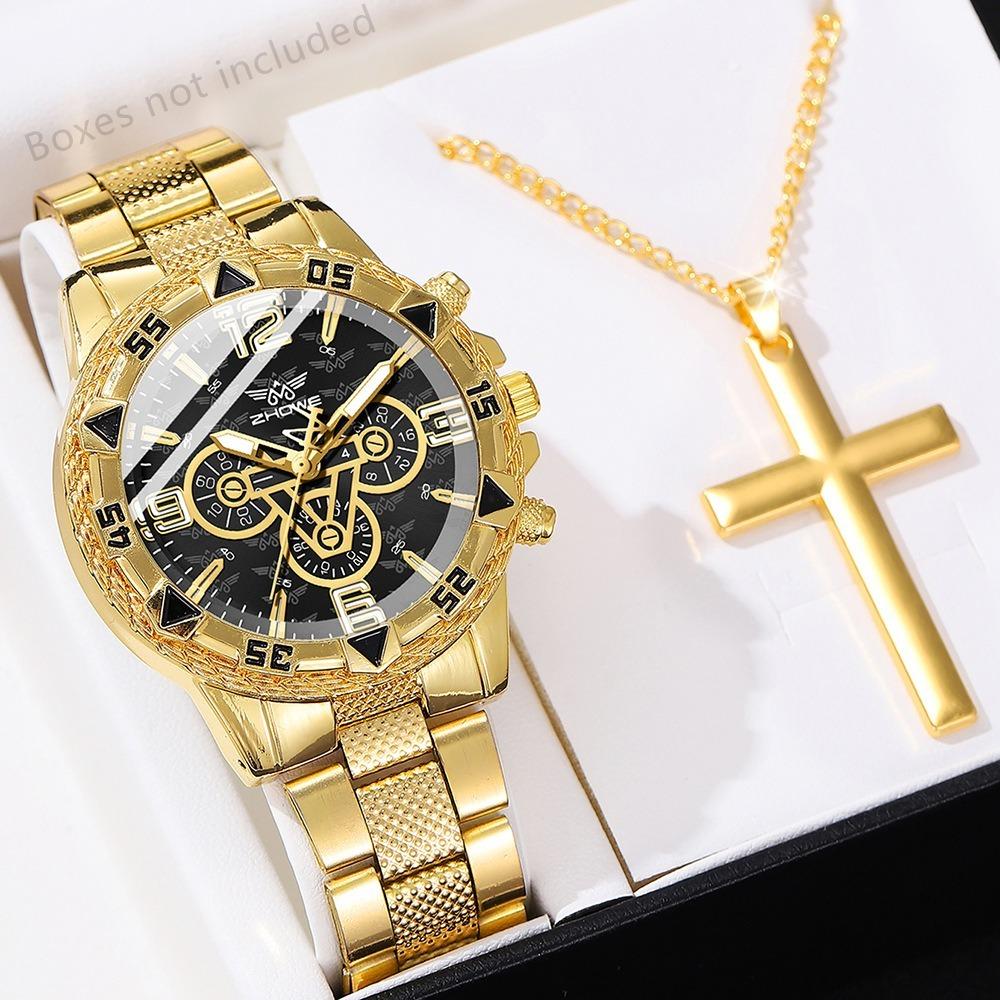 Men's Watch Blu-ray Glass Quartz Watch Classic Watch False Three-eye Digital Alloy Watch