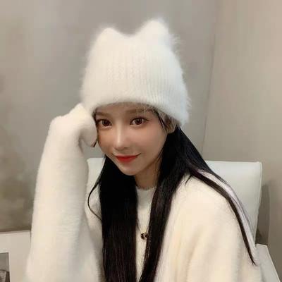 Women's Hat Autumn And Winter Sweet And Cute Knitted Cap Rabbit Hair Wool Cap Cat Ears Tide Warm Cap